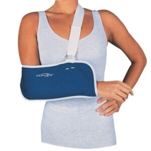 Patient in an arm sling to immobilise their shoulder